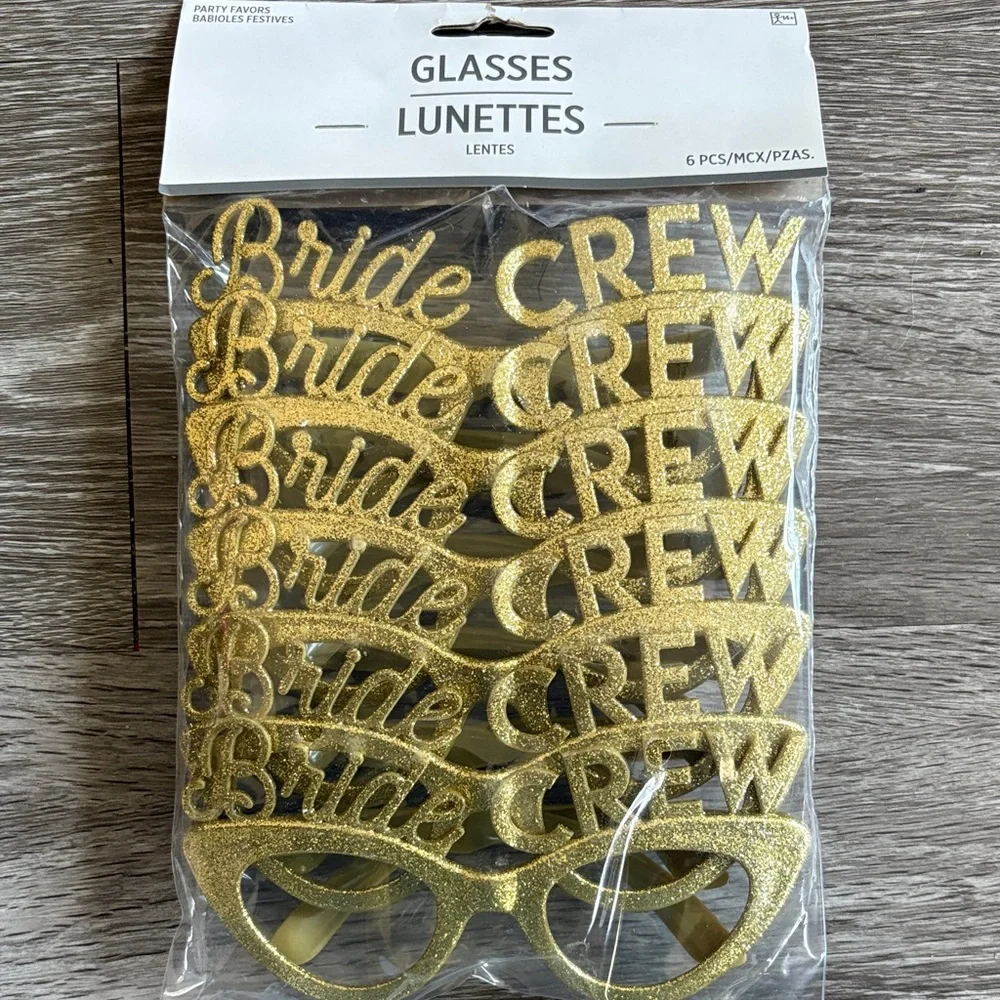 6pk Glamorous Bride Crew Gold Glitter Bachelorette Glasses